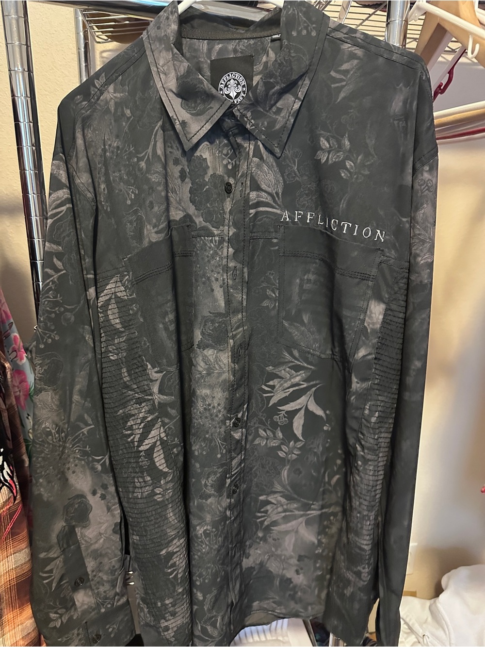 Affliction Black Tonal Floral Button-Down Shirt